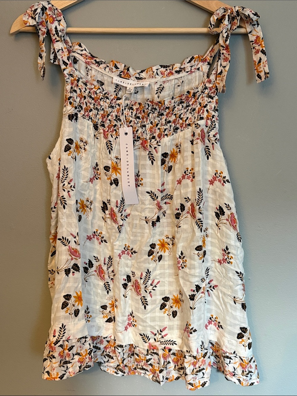 Jane and Delancey White Floral Tie-Shoulder Smocked Tank